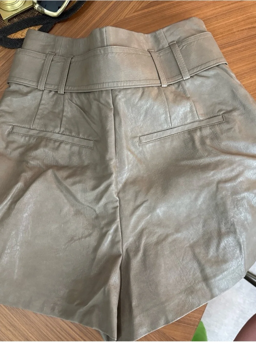 Zara beige faux Leather shorts with belt
